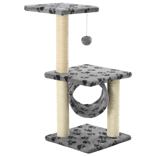 vidaXL Albero per Gatti e Tiragraffi Sisal 65 cm Zampe Stampate Grigio
