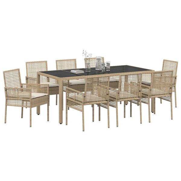 vidaXL Set da Pranzo per Giardino 9 pcs Beige polyrattan