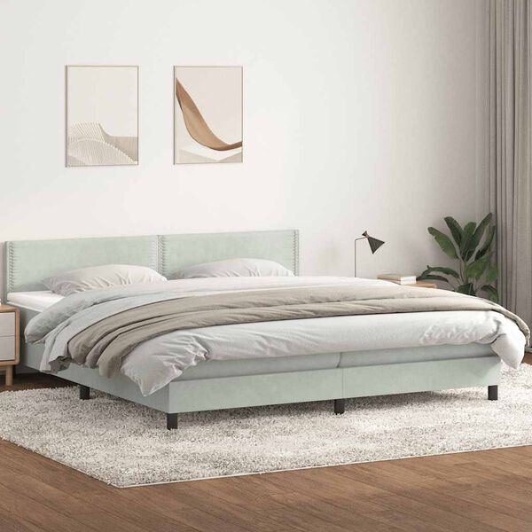 vidaXL Letto a Molle con Materasso e LED Grigio Chiaro 180x210cm Velluto