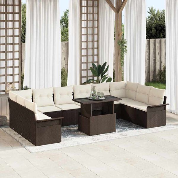 vidaXL Set Divano da Giardino con cuscino 11 pcs Marrone Poly Rattan