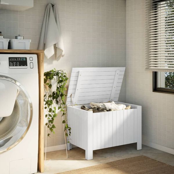 vidaXL Contenitore con Coperchio RANA Bianco 80x49x54 cm Massello Pino