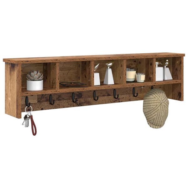 vidaXL Appendiabiti a muro Legno vecchio 100 x 16 x 26 cm