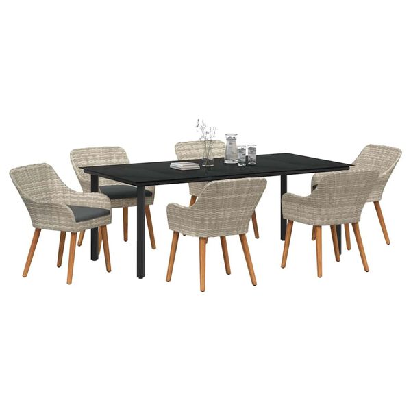 vidaXL Set da Pranzo per Giardino 7 pcs Grigio chiaro polyrattan