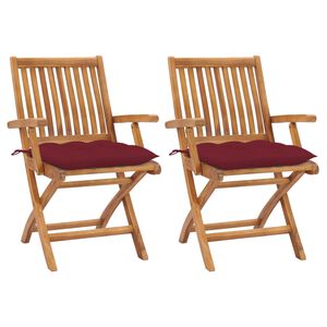 vidaXL Sedie da Giardino 2 pz con Cuscini Rosso Vino Massello di Teak