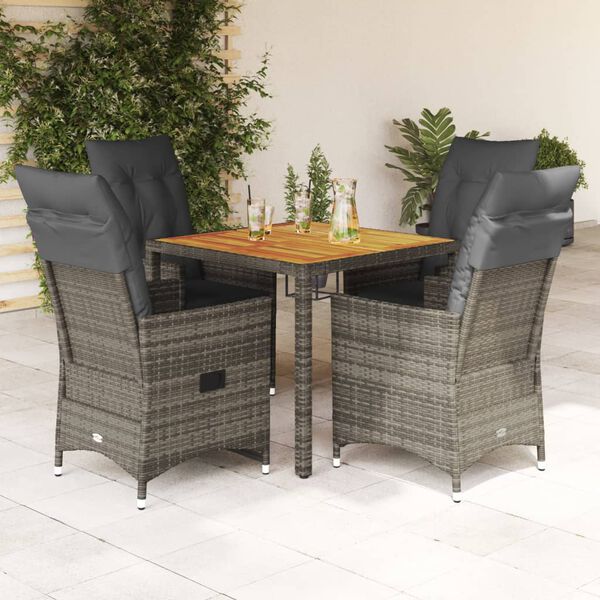 vidaXL Set da Pranzo da Giardino 5 pz con Cuscini in Polyrattan Grigio