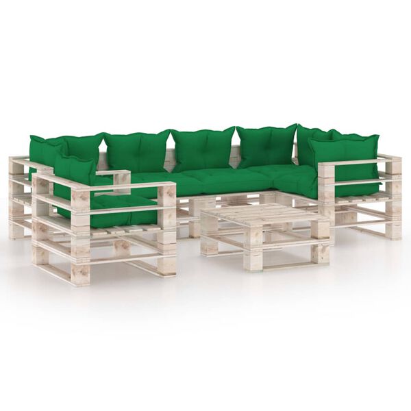 vidaXL Set Divani da Giardino Pallet 7 pz con Cuscini in Legno di Pino