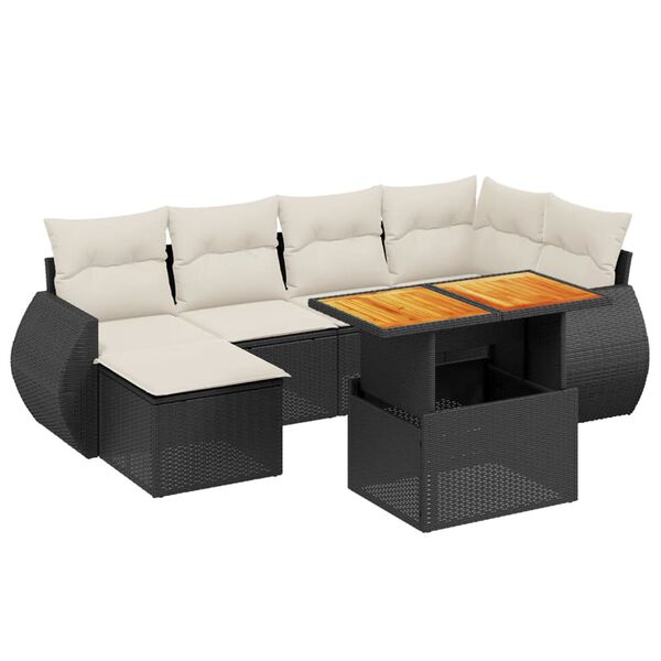 vidaXL Set Divani da Giardino con Cuscini 7pz Nero Polyrattan