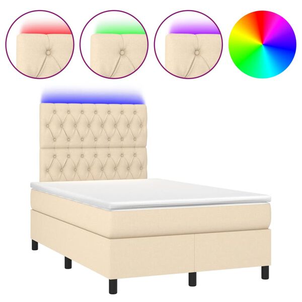 vidaXL Letto a Molle con Materasso e LED Crema 120x190 cm in Tessuto
