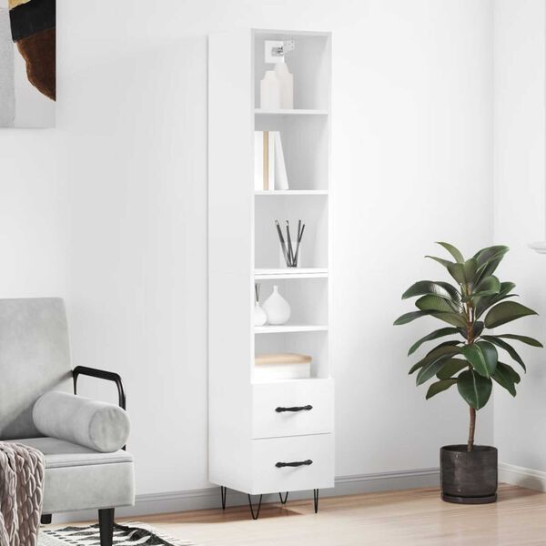 vidaXL Credenza 34,5x34x180 cm in Legno Multistrato Bianco Lucido