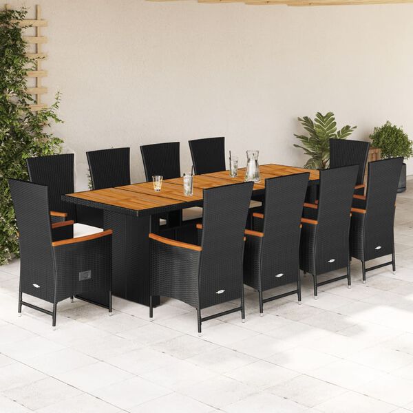 vidaXL Set da Pranzo da Giardino 11 pz con Cuscini in Polyrattan Nero