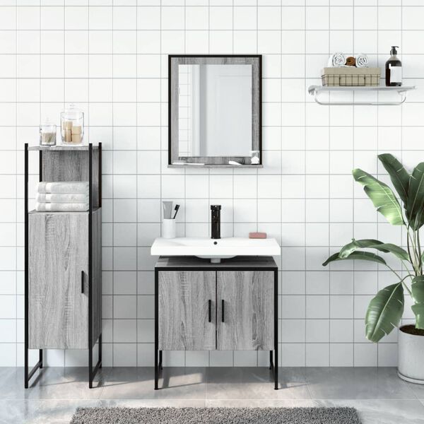 vidaXL Set Mobili da Bagno 3 pz Grigio Sonoma in Legno Multistrato