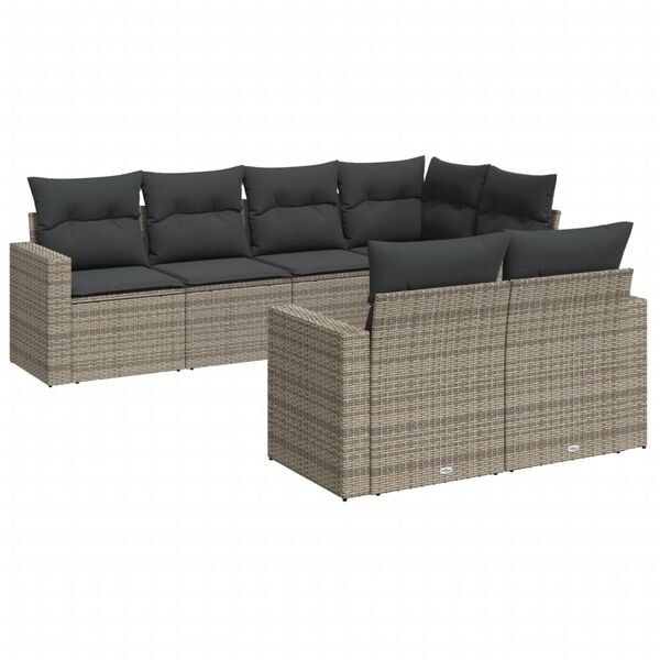 vidaXL Set Divani da Giardino 7 pz con Cuscini Grigio in Polyrattan