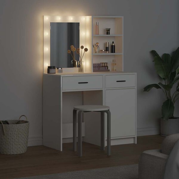 vidaXL Set da tavolo da trucco con LED 2 pcs Bianco Legno multistrato