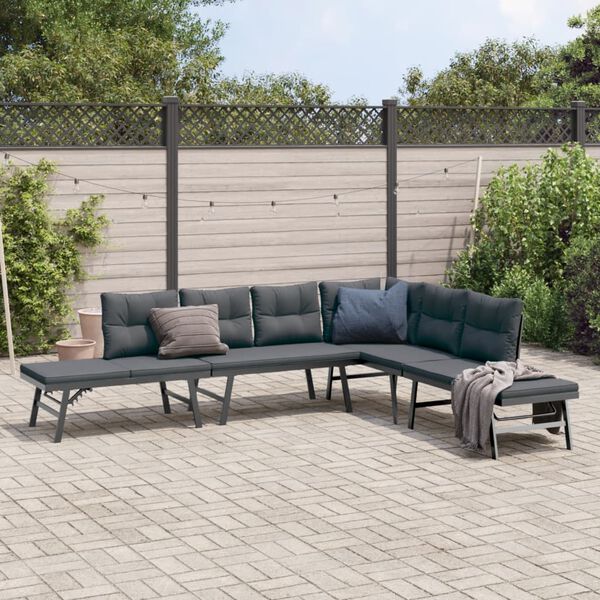 vidaXL Set Panche Giardino Cuscini 4pz Nere Acciaio Verniciato Polvere
