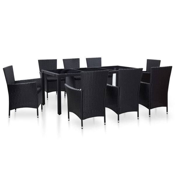 vidaXL Set da Pranzo da Giardino 9 pz in Polyrattan Nero