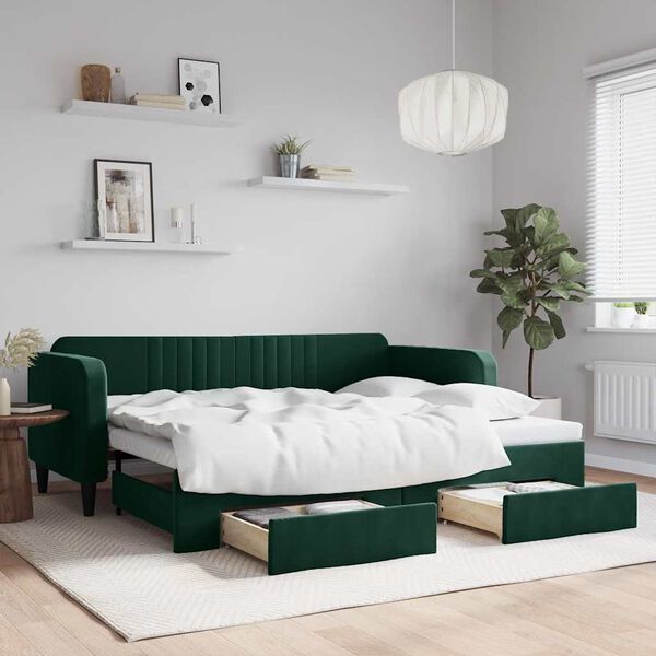 vidaXL Divano Letto Estraibile Cassetti Verde Scuro 90x200cm Velluto