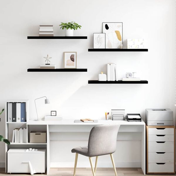 vidaXL Scaffali a Parete 4 pz Nero Lucido 90x23,5x3,8 cm in MDF
