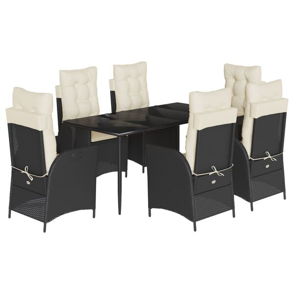vidaXL Set da Pranzo da Giardino 7 pz Nero con Cuscini in Polyrattan