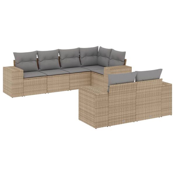 vidaXL Set Divani da Giardino 7 pz con Cuscini Beige in Polyrattan