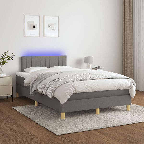 vidaXL Letto a Molle Materasso e LED Grigio Scuro 120x190cm in Tessuto