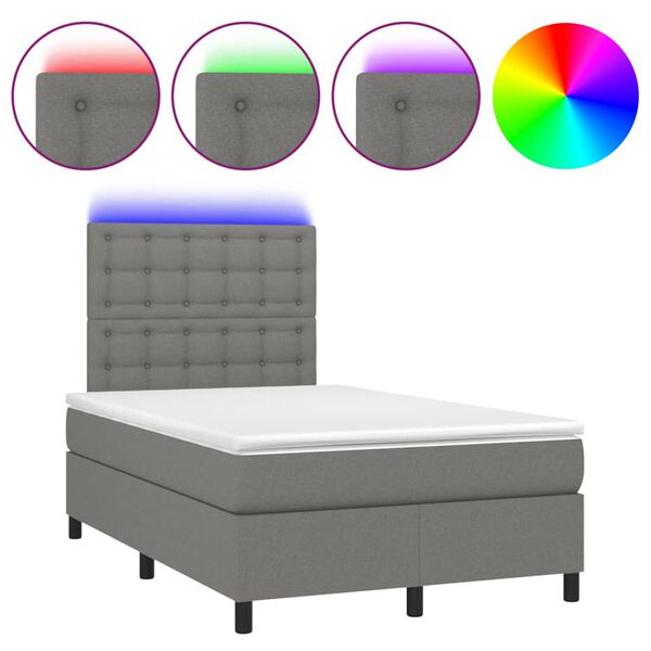 vidaXL Letto a Molle Materasso e LED Grigio Scuro 120x190cm in Tessuto
