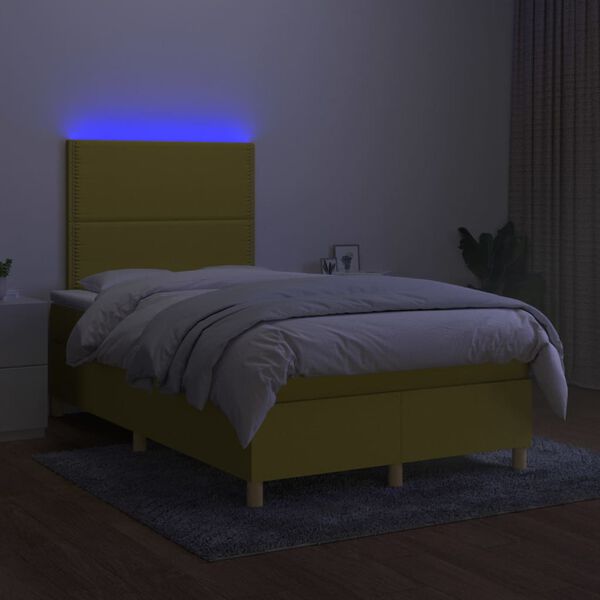 vidaXL Letto a Molle con Materasso e LED Verde 120x200cm in Tessuto