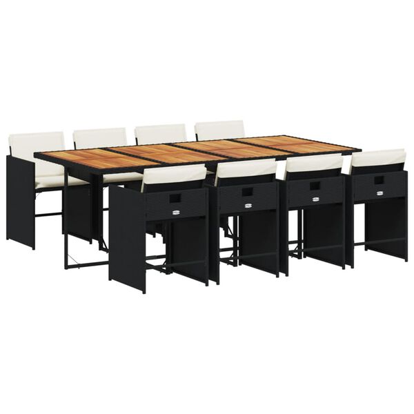 vidaXL Set da Pranzo da Giardino 9 pz con Cuscini Nero in Polyrattan
