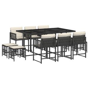 vidaXL Set da Pranzo da Giardino 11 pz con Cuscini in Polyrattan Nero