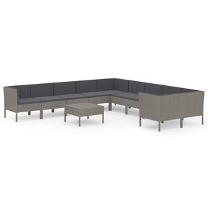 vidaXL Set Divani da Giardino 11 pz con Cuscini in Polyrattan Grigio