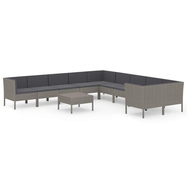 vidaXL Set Divani da Giardino 11 pz con Cuscini in Polyrattan Grigio