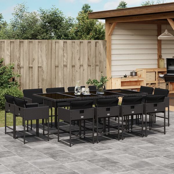 vidaXL Set da Pranzo da Giardino 13pz con Cuscini Nero in Polyrattan