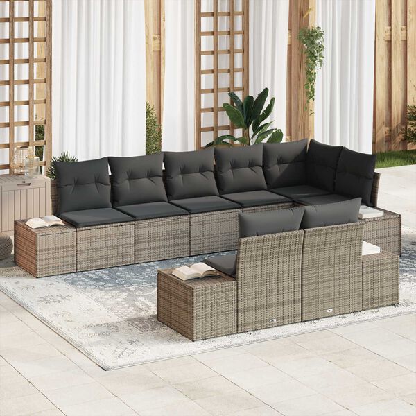 vidaXL Set Divano da Giardino con cuscino 8 pcs Grigio polyrattan