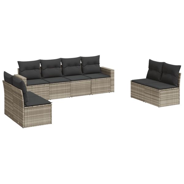 vidaXL Set Divano da Giardino 8pz con Cuscini Grigio Chiaro Polyrattan