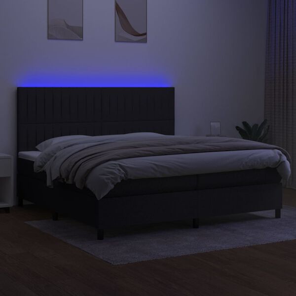 vidaXL Letto a Molle Materasso e LED Nero 200x200cm in Tessuto