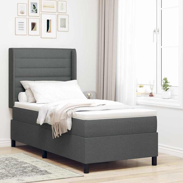 vidaXL Letto a molle con materasso Grigio scuro 100 x 200 cm Tessuto