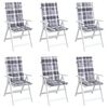 vidaXL Cuscini per Sedie 6 pz Grigi a Quadri 120x50x3 cm in Tessuto