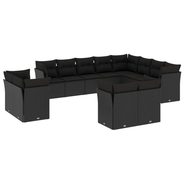 vidaXL Set Divani da Giardino 12 pz con Cuscini Nero in Polyrattan