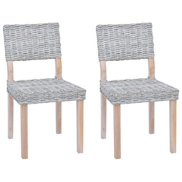 vidaXL Sedia da pranzo 2 pcs Bianco Lavato 46 x 55 x 84 cm Rattan Kubu