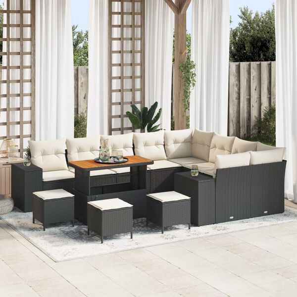 vidaXL Set Divano da Giardino con cuscino 13 pcs Nero polyrattan