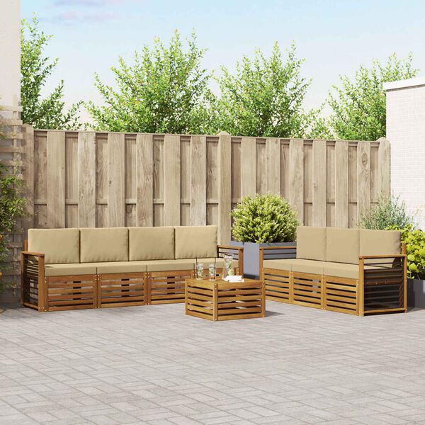 vidaXL Set divani 8 pcs Naturale e Beige Legno di Acacia Massello