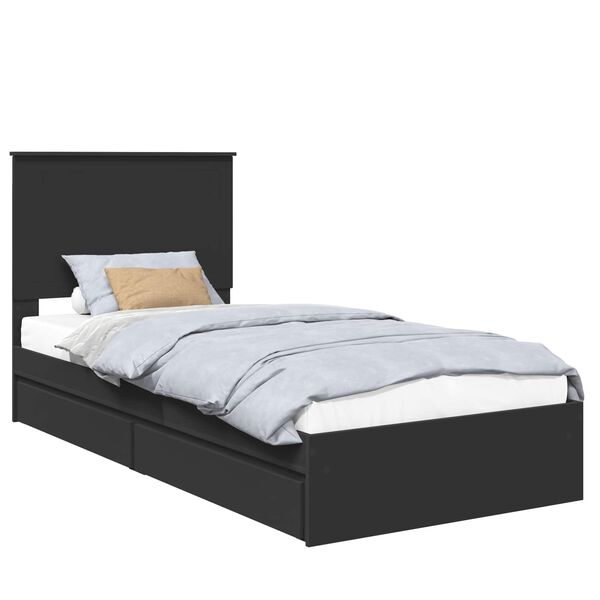 vidaXL Letto con Contenitore Nero 90 x 190 cm Legno multistrato