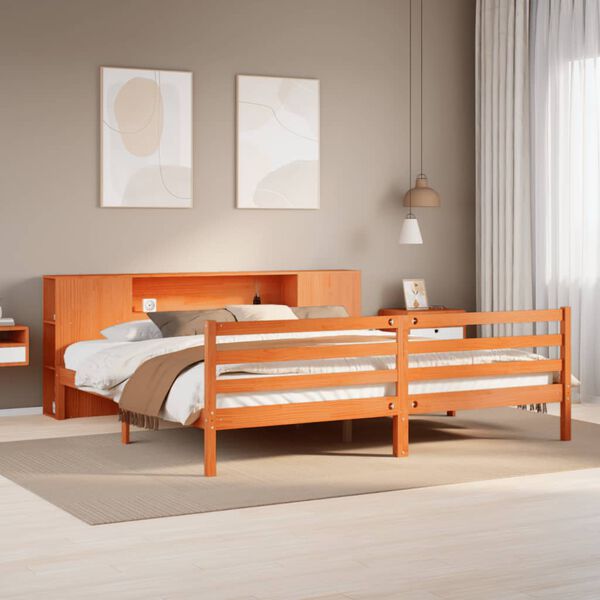 vidaXL Letto Libreria senza Materasso Marrone Cera 200x200 cm in Pino