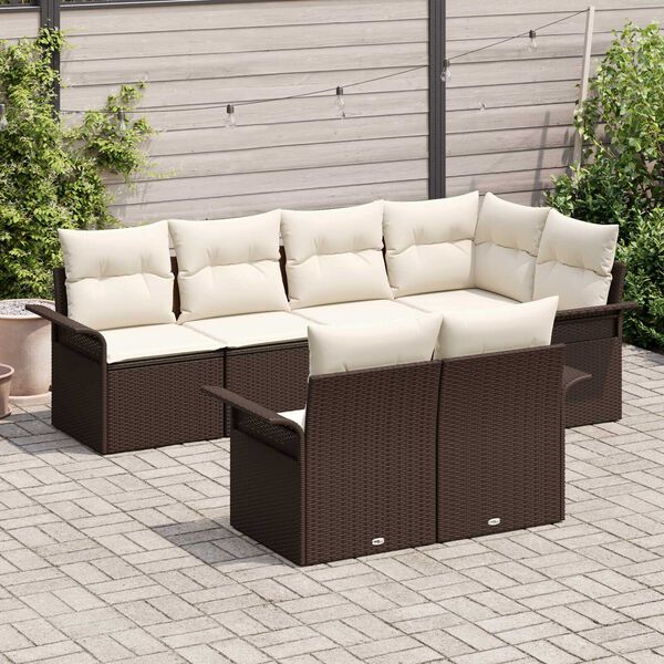 vidaXL Set Divano da Giardino con cuscino 7 pcs Marrone polyrattan
