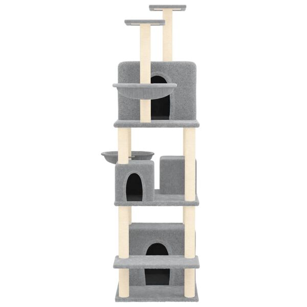 vidaXL Albero per Gatti con Tiragraffi in Sisal Grigio Chiaro 180 cm