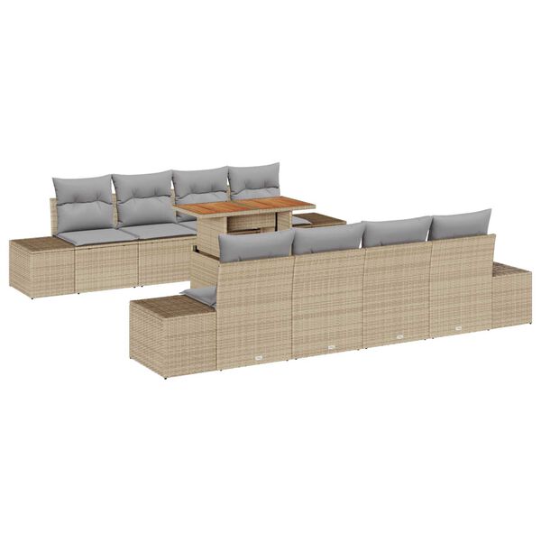 vidaXL Set Divano da Giardino 9 pcs Beige Poly Rattan
