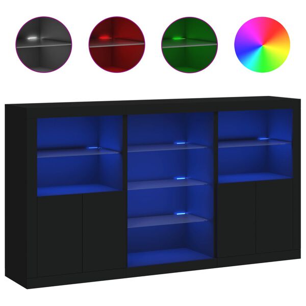 vidaXL Credenza con Luci LED Nera 181,5x37x100 cm