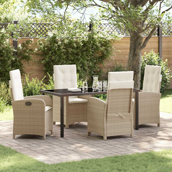 vidaXL Set da Pranzo per Giardino con cuscino 5 pcs Beige polyrattan