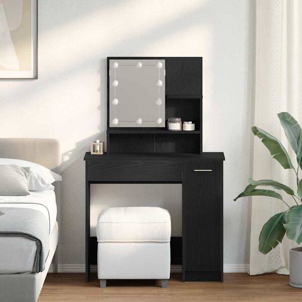 vidaXL Tavolo da Trucco con cassetto Rovere nero 86.5 x 35 x 136 cm