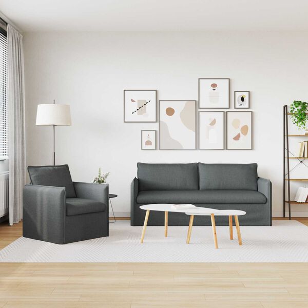 vidaXL Set di divani 2 pcs Grigio scuro 196 x 82 x 85 cm Tessuto