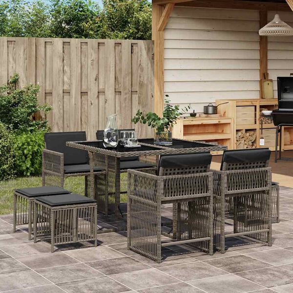 vidaXL Set da Pranzo da Giardino 9 pz con Cuscini in Polyrattan Grigio